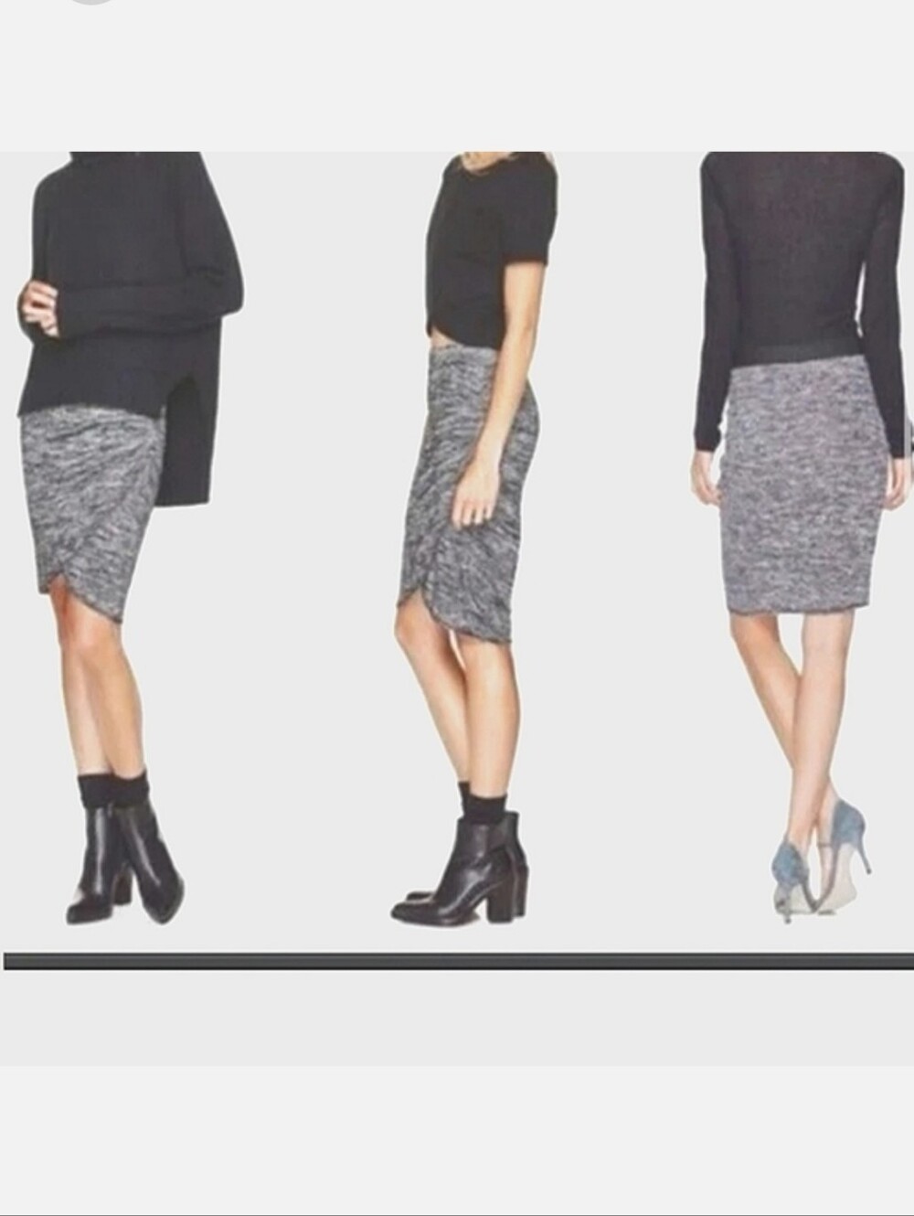 Aritzia Wilfred Light Gray Tulip Bodycon Midi Skirt Stretch Ruched